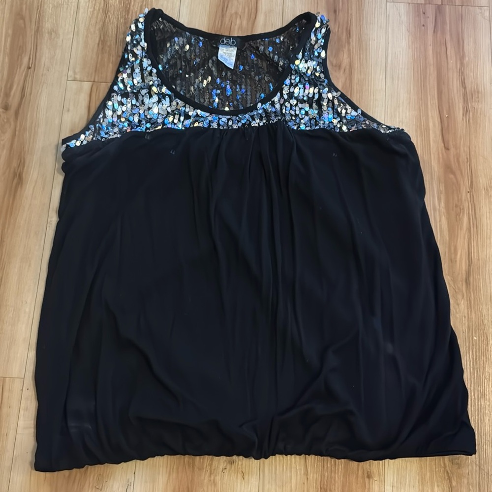 🌴GUC - Deb Sequin Black/Silver Top with Elastic Waist Size 3X